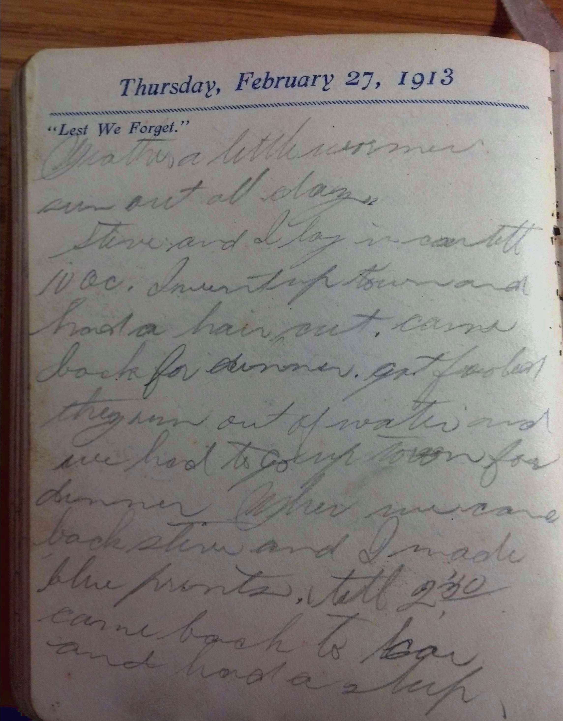 "Lest We Forget" Thursday, February 27, 1913